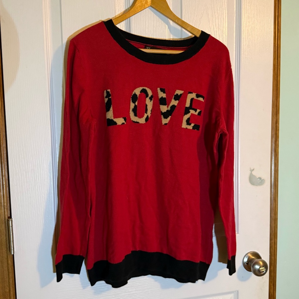 NY & Company Valentine’s Love Sweater With Cheetah Print XL